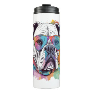Bouteilles Isothermes Boxer blanc Chien Pop Art avec lunettes de soleil