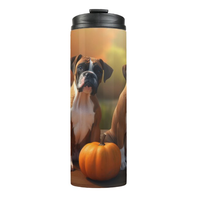 Bouteilles Isothermes Boxer Chiot Automne Citrouille de plaisir (Devant)