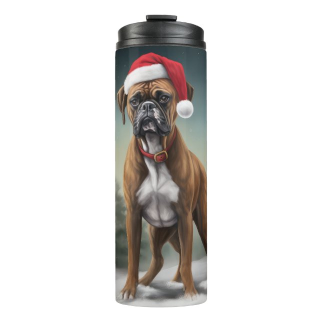 Bouteilles Isothermes Boxer dans la neige de Noël (Devant)