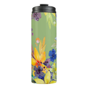 Bouteilles Isothermes Branche aquarelle motif transparent. Image en blan