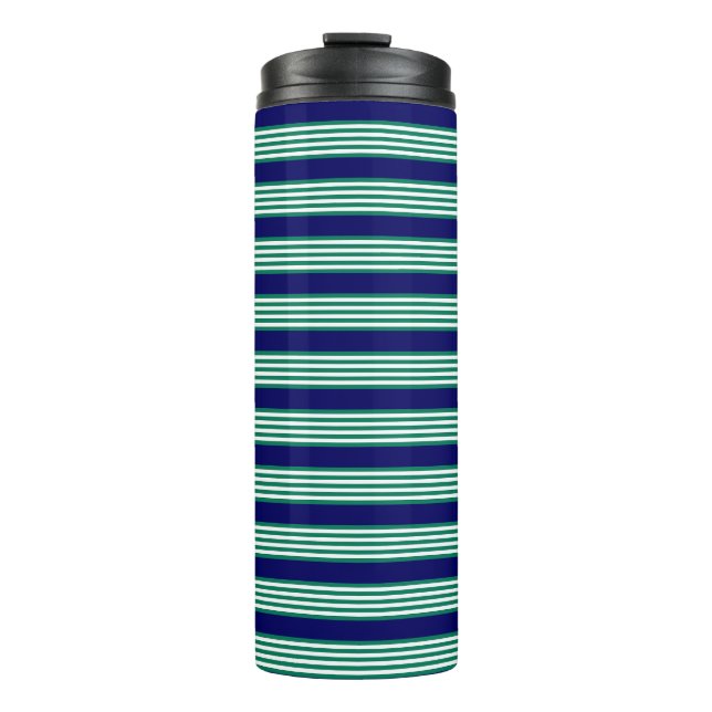 Bouteilles Isothermes Brayures blanches et vertes motif avec bleu marine (Devant)