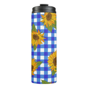 Bouteilles Isothermes Bright sunflowers on a checkered background. Vinta