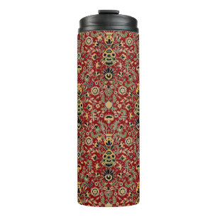 Bouteilles Isothermes Broderie folle Jaune, Vert, Noir sur Rouge profond