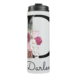 Bouteilles Isothermes Broderie Rose Boho Floral Initiale D