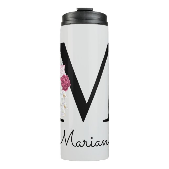 Bouteilles Isothermes Broderie Rose Boho Floral Initiale M (Devant)
