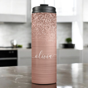 Bouteilles Isothermes Brushed metal rose Gold Pink Glitter Monogram