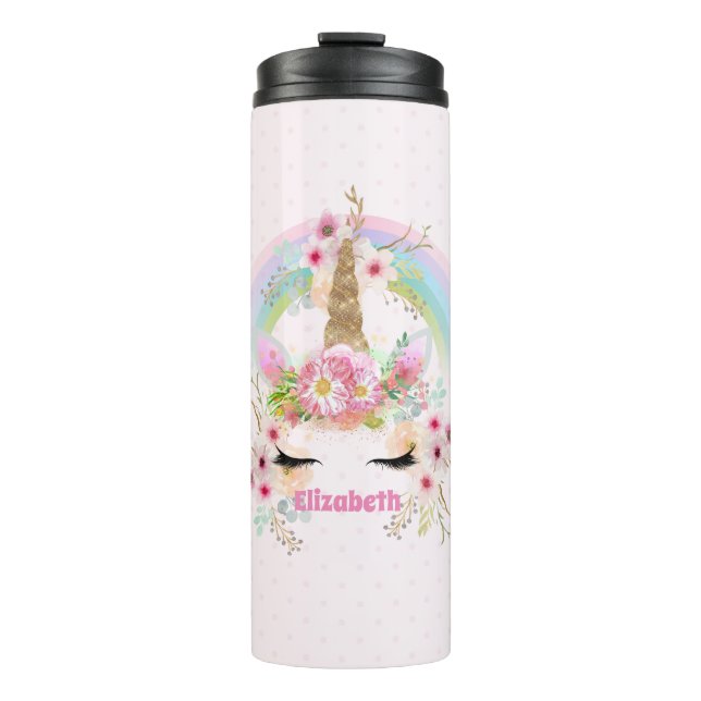 Bouteilles Isothermes Budget Joli fille rose Unicorne Floral nommé cadea (Devant)