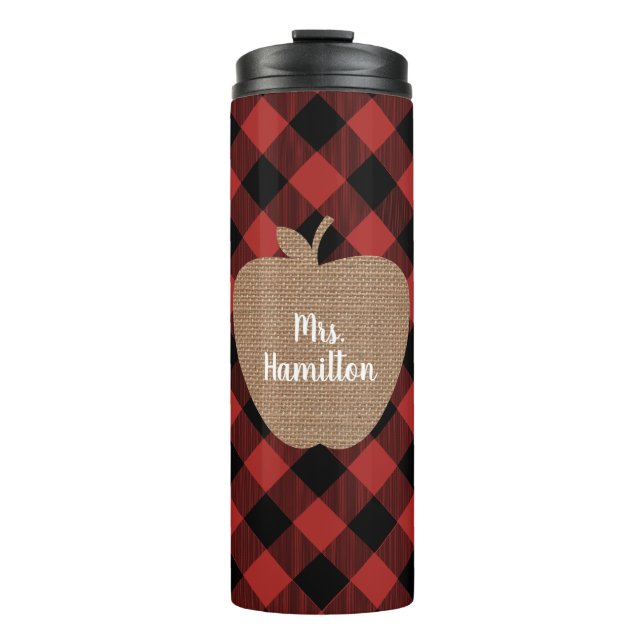Bouteilles Isothermes Buffalo Plaid Burlap Apple Enseignant (Devant)