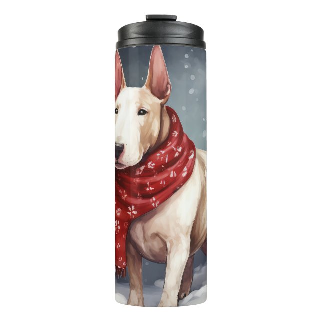 Bouteilles Isothermes Bull Terrier dans la neige de Noël  (Devant)