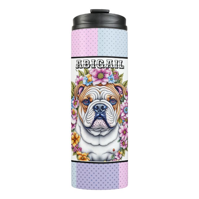 Bouteilles Isothermes Bulldog personnalisé et fleurs lunaires (Devant)