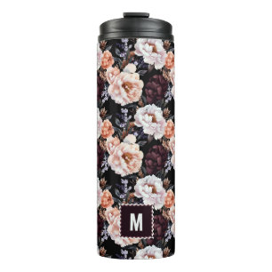 Bouteilles Isothermes Burgundy Peonies Motif Floral Monogramme