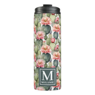 Bouteilles Isothermes Cactus Motif Fleurs roses Monogramme