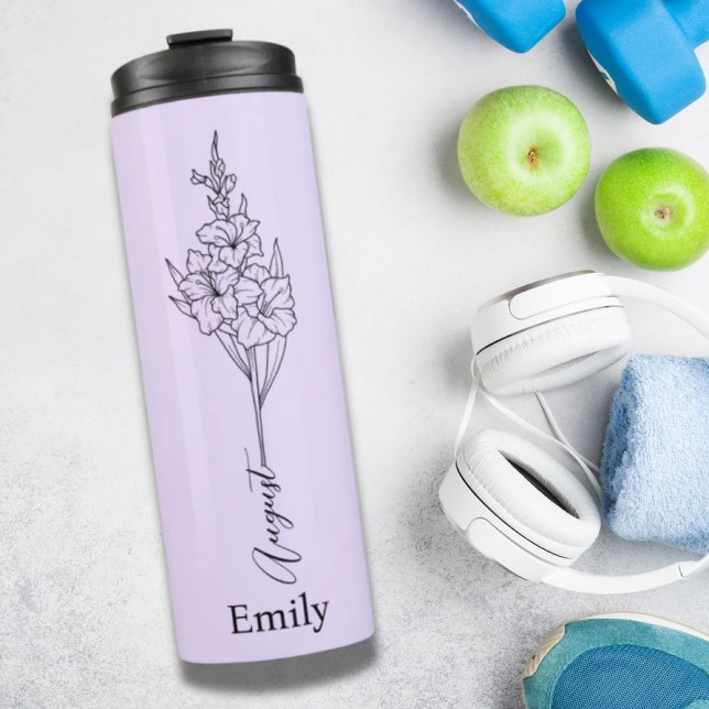 Bouteilles Isothermes Cadeau Fleur de Naissance Glaïeul Août Nom Demoise (Bridesmaid Name Gladiolus August Birth Flower Gift Thermal Tumbler)