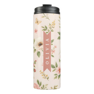 Bouteilles Isothermes Cadeau Personnalisé Nom Romantique Floral Vintage