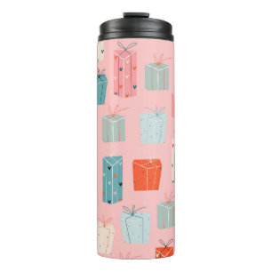 Bouteilles Isothermes Cadeaux de Noël, arrière - plan rose, motif vintag