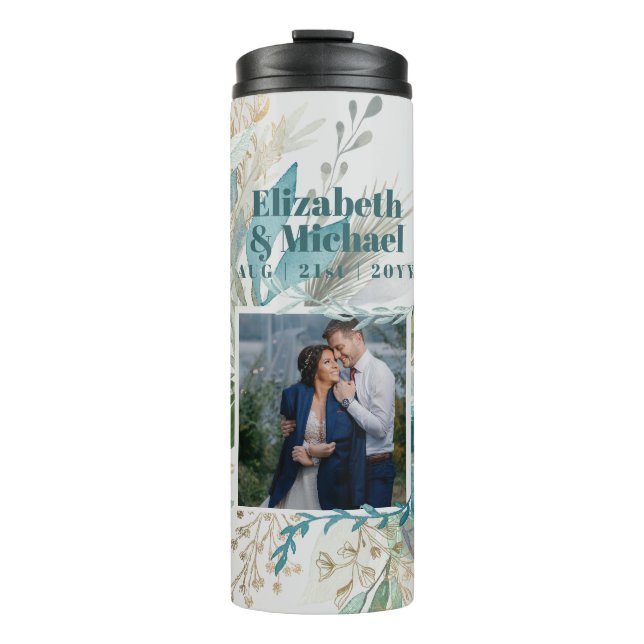 Bouteilles Isothermes CADEAUX DE PHOTOS Élégants - Aquarelle Feuille ver (Devant)