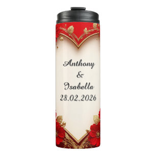 Bouteilles Isothermes Cadre floral rouge en forme de cœur avec paillette
