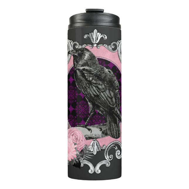 Bouteilles Isothermes Cadre Rose Goth Raven (Devant)
