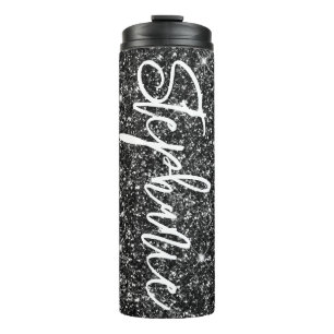 Bouteilles Isothermes Calligraphie Luxueuse Pailletée Noire Brillante