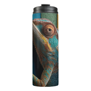 Bouteilles Isothermes Caméléon Coloré sur Fond Arc-en-Ciel
