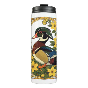 Bouteilles Isothermes Canard branchu Aix sponsa et fleurs de jasmin Illu