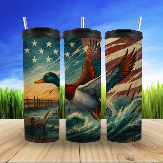 Bouteilles Isothermes Canard en flammes, Drapeau américain Sky (Créateur téléchargé)