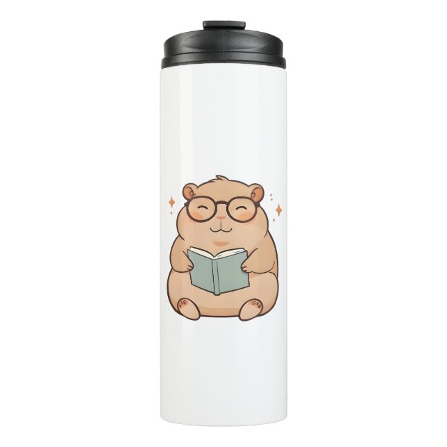 Bouteilles Isothermes Capybara lisant avec des lunettes design Kawaii (Devant)
