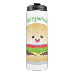Bouteilles Isothermes Caricature de hamburger kawaii joyeux