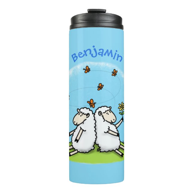 Bouteilles Isothermes Caricature de moutons mignons amis et papillons (Devant)