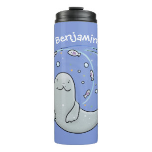 Bouteilles Isothermes Caricature joyeux de phoque et de poisson bleu