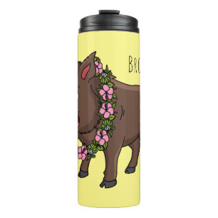 Bouteilles Isothermes Caricature mignonne sanglier et fleurs