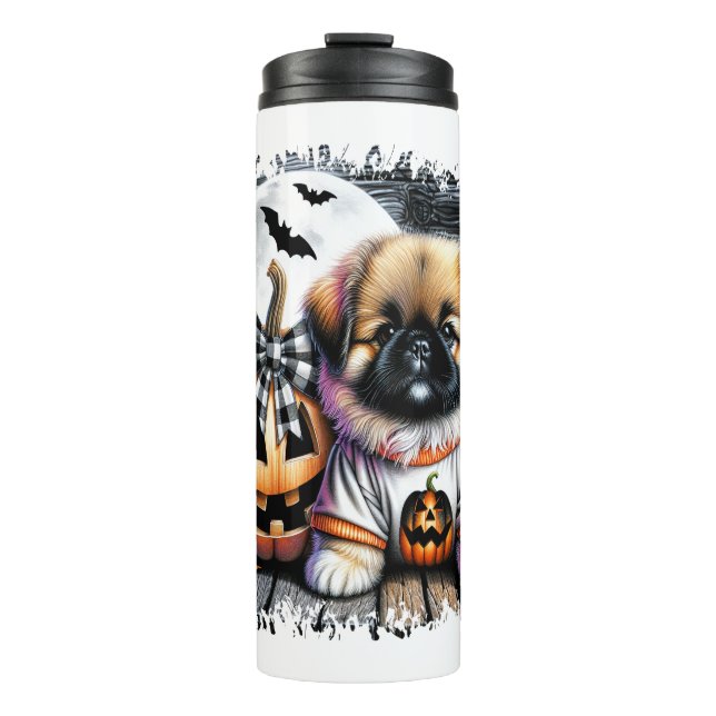 Bouteilles Isothermes Carré d'Halloween Chien Pekingese (Devant)