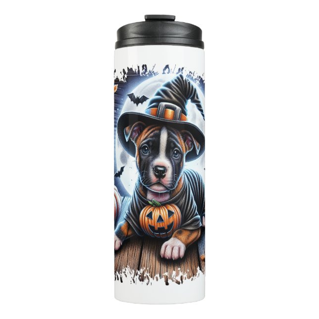 Bouteilles Isothermes Carré d'Halloween Chien Staffy (Devant)