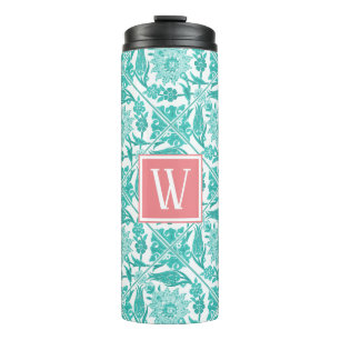 Bouteilles Isothermes Carreaux floraux Turquoises et rose tendance   Mon