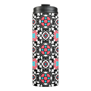 Bouteilles Isothermes Carrelage marocain floral, noir, blanc et rose cor
