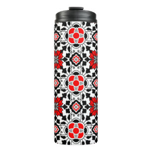 Bouteilles Isothermes Carrelage marocain floral, rouge profond, noir et