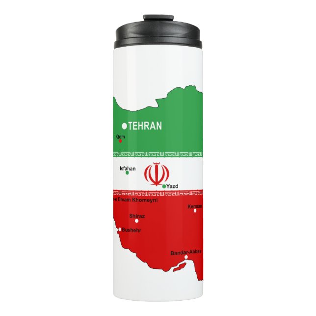 Bouteilles Isothermes Carte de l'Iran avec drapeau et emblème (Devant)