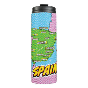 Bouteilles Isothermes Carte d'Espagne illustrée dans le style Pop Art