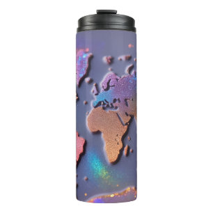 Bouteilles Isothermes Carte du monde colorée 3D pailletée Sparkly Glitte