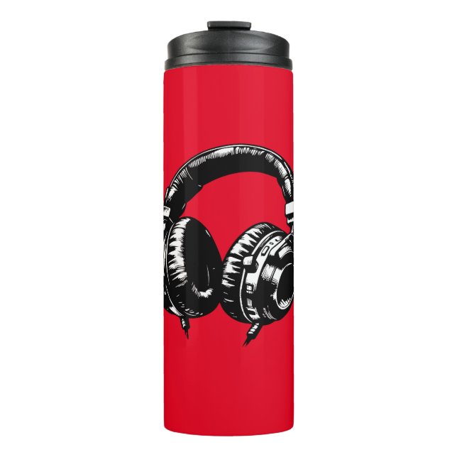 Bouteilles Isothermes Casque DJ Musique Noire  (Devant)
