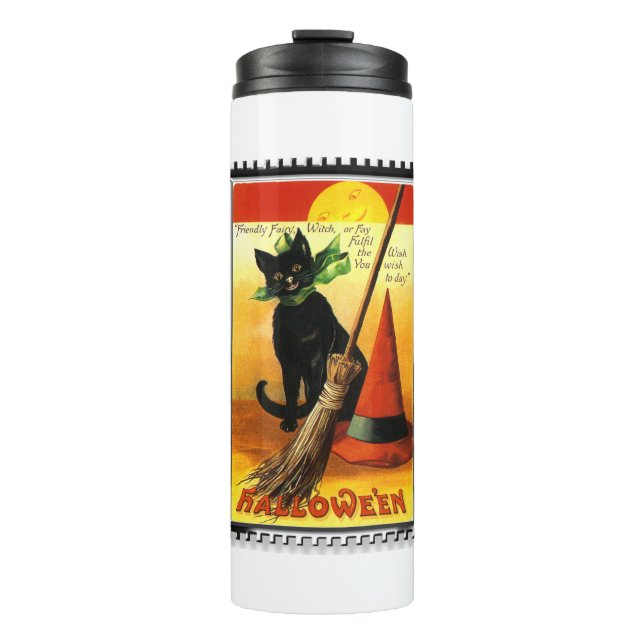 Bouteilles Isothermes Casquette des sorcières assis de Halloween Kitty (Devant)
