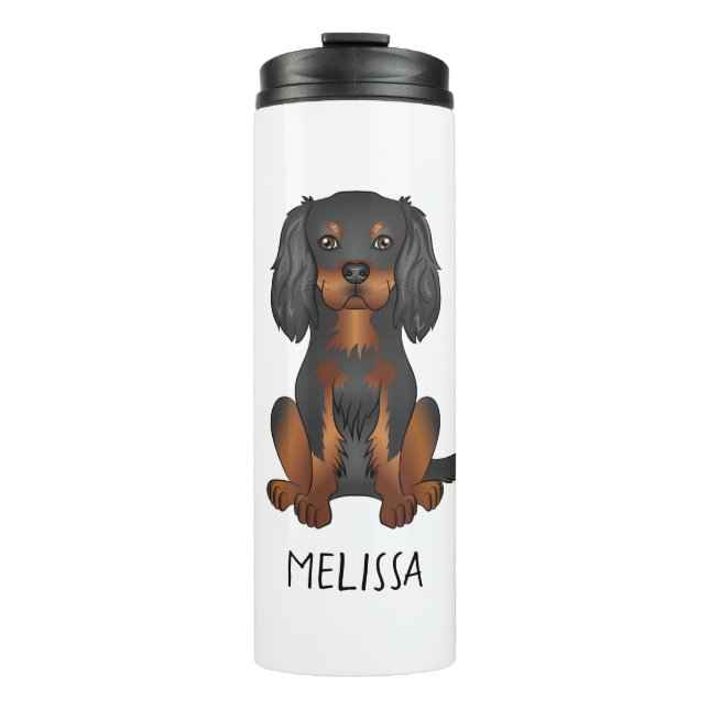 Bouteilles Isothermes Cavalier King Charles Spaniel noir et feu & Nom (Devant)