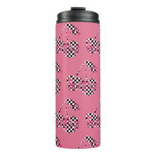 Bouteilles Isothermes Cerises grandes à motif damier et cœurs roses