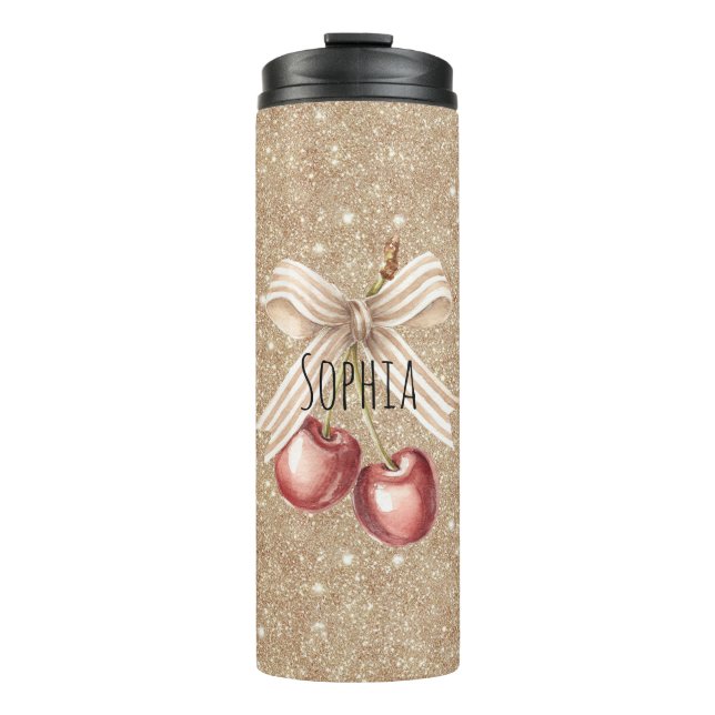 Bouteilles Isothermes Cerises Rouges Pailletées Or (Devant)