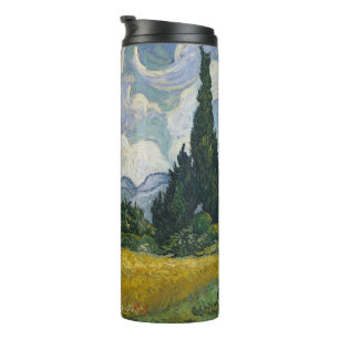 Bouteilles Isothermes Champ de blé avec cyprès, peinture à l'huile, Van