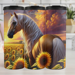 Bouteilles Isothermes Champ de tournesols Coucher de soleil Cheval doré