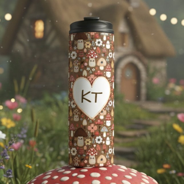 Bouteilles Isothermes Champignons adorables avec monogramme de style cot (Créateur téléchargé)
