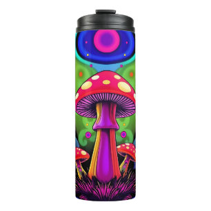 Bouteilles Isothermes Champignons Rétro Colorés Vibrants Psychedéliques