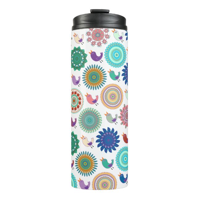 Bouteilles Isothermes Chanter Bird et Mandala Cute Folk Art Motif (Devant)