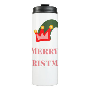 Bouteilles Isothermes Chapeau rouge vert joyeux Noël ajouter nom texte n